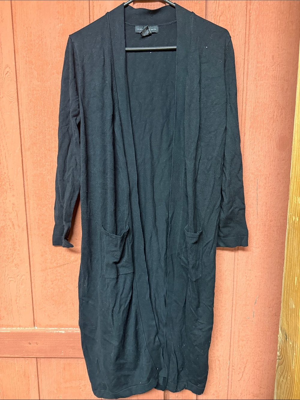 Joan Vass Long Black Open-Front Trench Cardigan